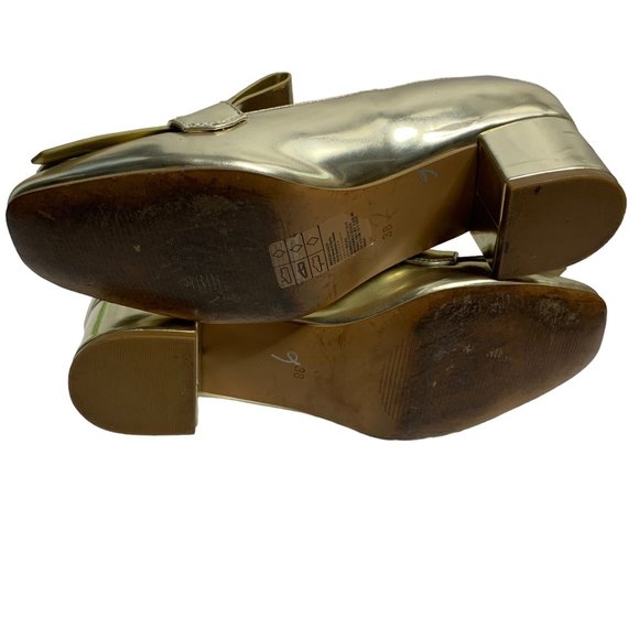 H&M Block Heel Fringe Loafers 38 US7 Gold Slip On Womens Shoes - Picture 9 of 10